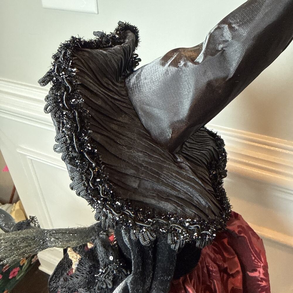 Bella Lux Halloween Witch Doll 25” Burgundy Black Broom Large Decor - Picture 7 of 11